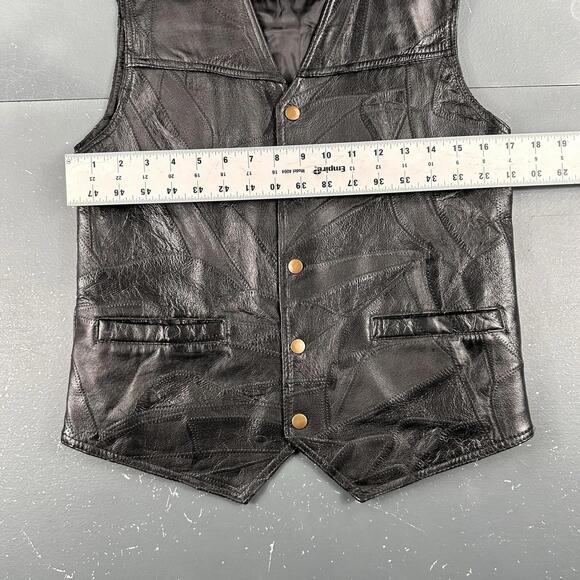 Navarre Italian Stone Waist Coat Womens Medium Black Leather Vest Patch Design - Picture 4 of 6
